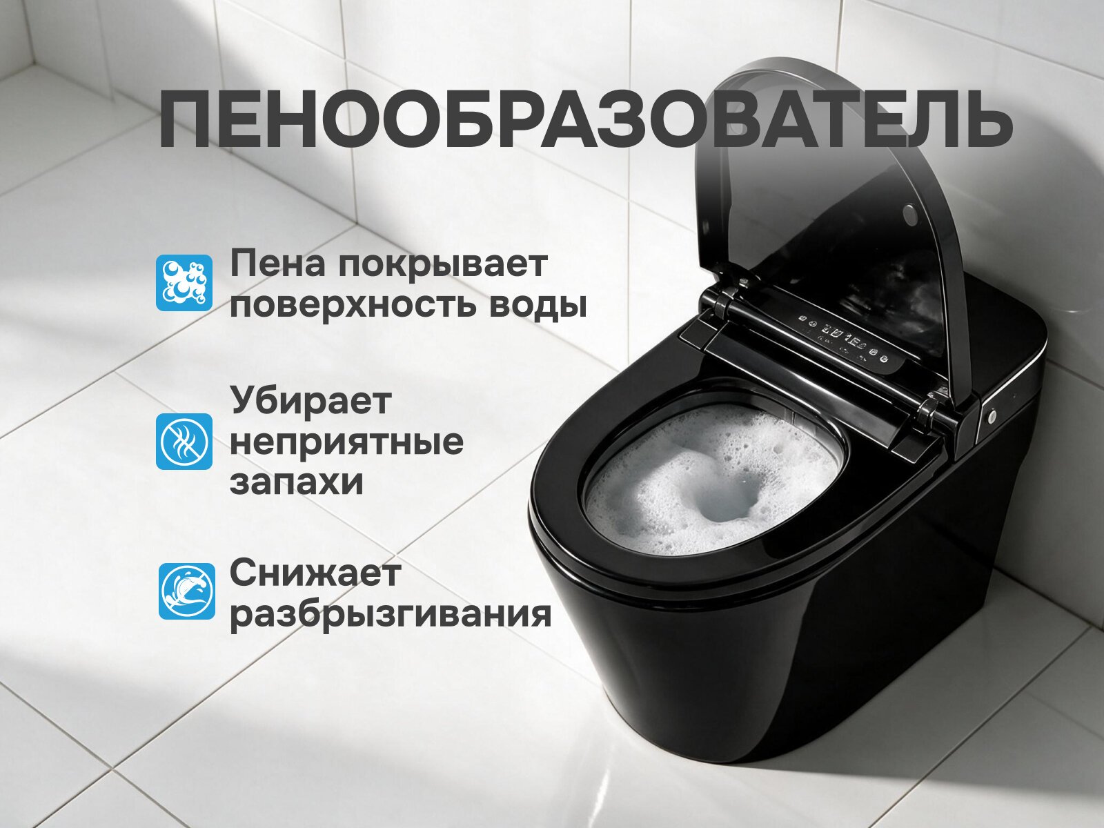 Умный унитаз Meishida 700 с биде и пенообразователем, Черный 700SHP — фото 3